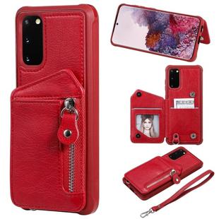 For Galaxy S20 Zipper Double Buckle Shockproof Protective Case with Stand & Photo Holder & Wallet Function(Red)