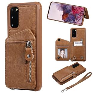 For Galaxy S20 Zipper Double Buckle Shockproof Protective Case with Stand & Photo Holder & Wallet Function(Coffee)