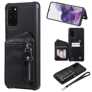 For Galaxy S20+ Zipper Double Buckle Shockproof Protective Case with Stand & Photo Holder & Wallet Function(Black)