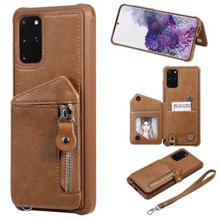 For Galaxy S20+ Zipper Double Buckle Shockproof Protective Case with Stand & Photo Holder & Wallet Function(Coffee)