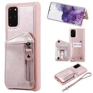 For Galaxy S20+ Zipper Double Buckle Shockproof Protective Case with Stand & Photo Holder & Wallet Function(Rose Gold)