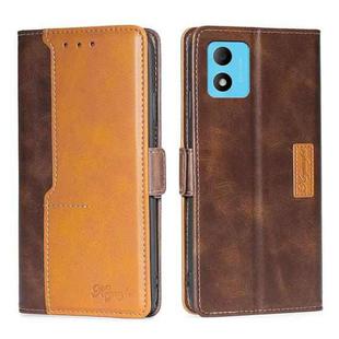 For TCL 305i Contrast Color Side Buckle Leather Phone Case(Dark Brown + Gold)