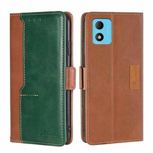 For TCL 305i Contrast Color Side Buckle Leather Phone Case(Light Brown + Green)