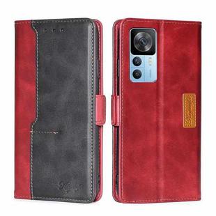 For Xiaomi Redmi K50 Ultra/Xiaomi 12T/Xiaomi 12T Pro Contrast Color Side Buckle Leather Phone Case(Red + Black)