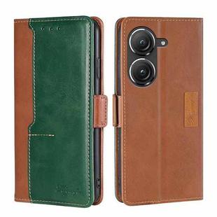 For Asus Zenfone 9 Contrast Color Side Buckle Leather Phone Case(Light Brown + Green)