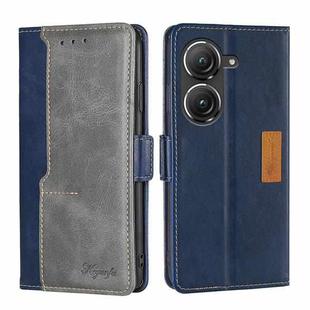 For Asus Zenfone 9 Contrast Color Side Buckle Leather Phone Case(Blue + Grey)
