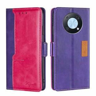 For Huawei nova Y90 4G Contrast Color Side Buckle Leather Phone Case(Purple + Rose Red)