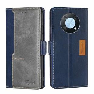 For Huawei nova Y90 4G Contrast Color Side Buckle Leather Phone Case(Blue + Grey)