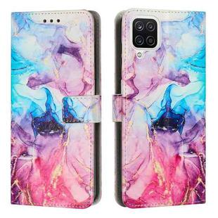 For Samsung Galaxy A12 Painted Marble Pattern Leather Phone Case(Pink Purple)