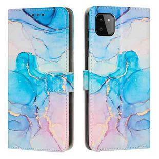 For Samsung Galaxy A22 5G Painted Marble Pattern Leather Phone Case(Pink Green)