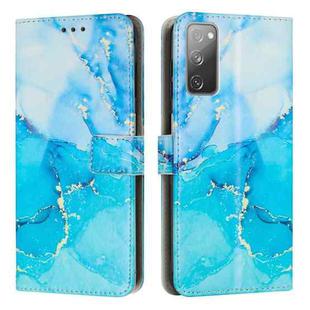 For Samsung Galaxy S20 FE Painted Marble Pattern Leather Phone Case(Blue Green)