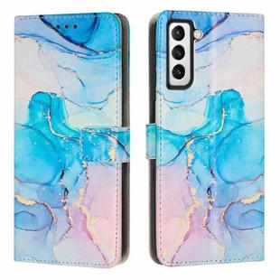 For Samsung Galaxy S21 5G Painted Marble Pattern Leather Phone Case(Pink Green)