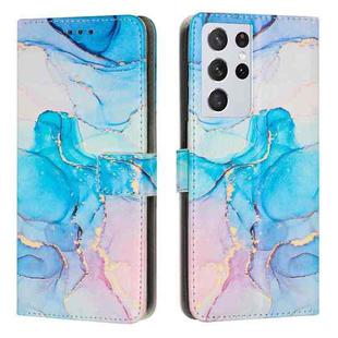 For Samsung Galaxy S21 Ultra 5G Painted Marble Pattern Leather Phone Case(Pink Green)