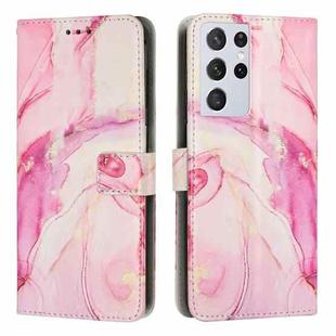 For Samsung Galaxy S21 Ultra 5G Painted Marble Pattern Leather Phone Case(Rose Gold)