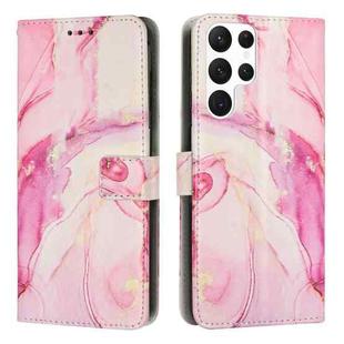 For Samsung Galaxy S22 Ultra 5G Painted Marble Pattern Leather Phone Case(Rose Gold)