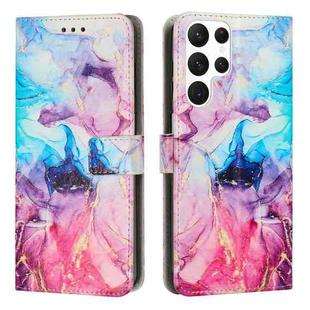 For Samsung Galaxy S22 Ultra 5G Painted Marble Pattern Leather Phone Case(Pink Purple)