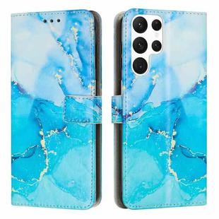 For Samsung Galaxy S22 Ultra 5G Painted Marble Pattern Leather Phone Case(Blue Green)