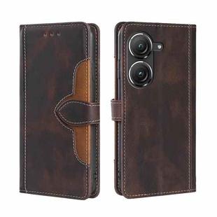 For Asus Zenfone 9 Skin Feel Magnetic Buckle Leather Phone Case(Brown)