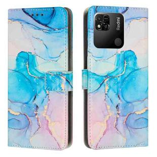 For Xiaomi Redmi 10A/Poco C31/Redmi 9C Painted Marble Pattern Leather Phone Case(Pink Green)