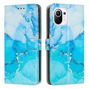 For Xiaomi Mi 11 Lite Painted Marble Pattern Leather Phone Case(Blue Green)