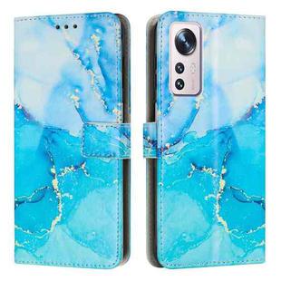 For Xiaomi 12 Lite Painted Marble Pattern Leather Phone Case(Blue Green)