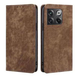 For OnePlus Ace Pro 5G RFID Anti-theft Brush Magnetic Leather Phone Case(Brown)