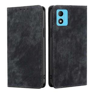 For TCL 305i RFID Anti-theft Brush Magnetic Leather Phone Case(Black)