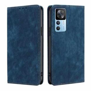 For Xiaomi Redmi K50 Ultra/Xiaomi 12T/Xiaomi 12T Pro RFID Anti-theft Brush Magnetic Leather Phone Case(Blue)