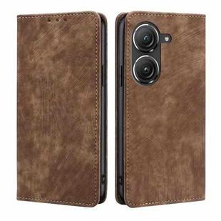For Asus Zenfone 9 RFID Anti-theft Brush Magnetic Leather Phone Case(Brown)