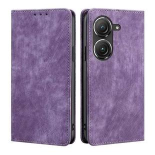 For Asus Zenfone 9 RFID Anti-theft Brush Magnetic Leather Phone Case(Purple)