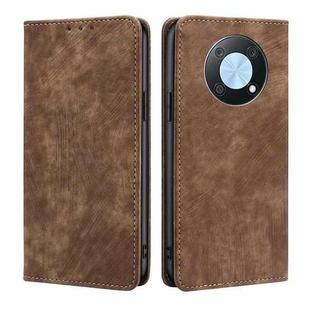 For Huawei nova Y90 4G RFID Anti-theft Brush Magnetic Leather Phone Case(Brown)