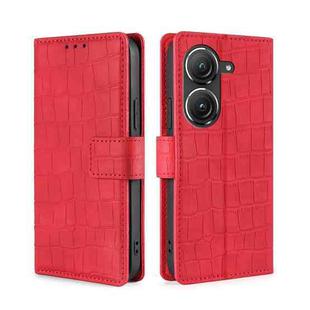 For Asus Zenfone 9 Skin Feel Crocodile Magnetic Clasp Leather Phone Case(Red)