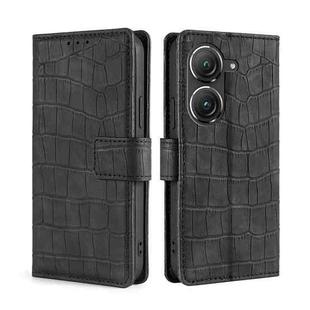 For Asus Zenfone 9 Skin Feel Crocodile Magnetic Clasp Leather Phone Case(Black)