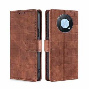 For Huawei nova Y90 4G Skin Feel Crocodile Magnetic Clasp Leather Phone Case(Brown)