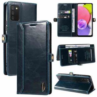 For Samsung Galaxy A03s 166mm GQUTROBE RFID Blocking Oil Wax Leather Phone Case(Blue)