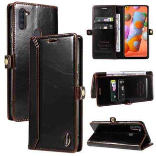 For Samsung Galaxy A11 / M11 GQUTROBE RFID Blocking Oil Wax Leather Phone Case(Brown)