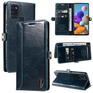 For Samsung Galaxy A21s GQUTROBE RFID Blocking Oil Wax Leather Phone Case(Blue)