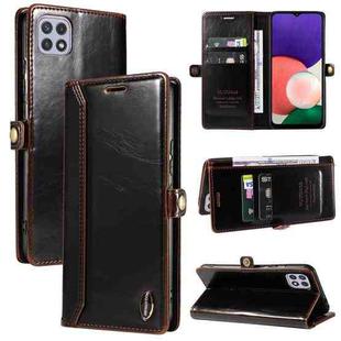 For Samsung Galaxy A22 5G GQUTROBE RFID Blocking Oil Wax Leather Phone Case(Brown)