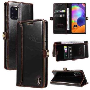 For Samsung Galaxy A31 EU GQUTROBE RFID Blocking Oil Wax Leather Phone Case(Brown)