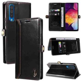 For Samsung Galaxy A50 / A30s GQUTROBE RFID Blocking Oil Wax Leather Phone Case(Black)