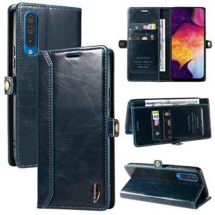For Samsung Galaxy A70 GQUTROBE RFID Blocking Oil Wax Leather Phone Case(Blue)