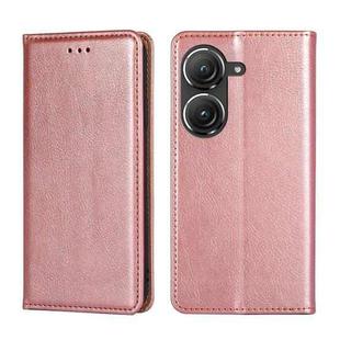For Asus Zenfone 9 Gloss Oil Solid Color Magnetic Leather Phone Case(Rose Gold)