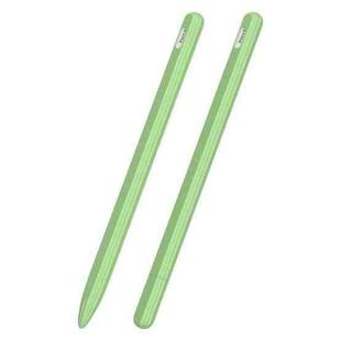 3 in 1 Striped Liquid Silicone Stylus Case with Two Tip Caps For Apple Pencil 1(Matcha Green)