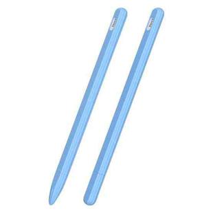 3 in 1 Striped Liquid Silicone Stylus Case with Two Tip Caps For Apple Pencil 1(Sky Blue)