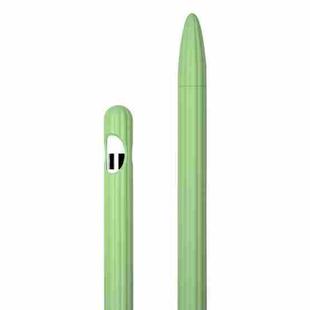 3 in 1 Striped Liquid Silicone Stylus Case with Two Tip Caps For Apple Pencil 2(Matcha Green)