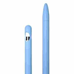 3 in 1 Striped Liquid Silicone Stylus Case with Two Tip Caps For Apple Pencil 2(Sky Blue)