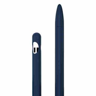3 in 1 Striped Liquid Silicone Stylus Case with Two Tip Caps For Apple Pencil 2(Midnight Blue)