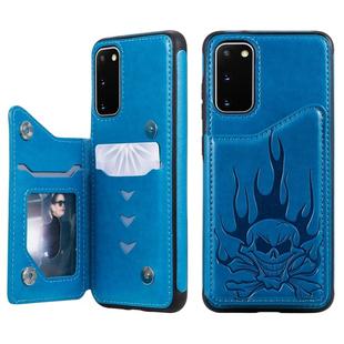 For Galaxy S20 Skull Embossing Pattern Shockproof Protective Case with Card Slots & Photo Frame(Blue)