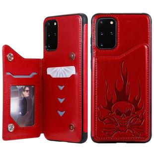 For Galaxy S20 Plus Skull Embossing Pattern Shockproof Protective Case with Card Slots & Photo Frame(Red)