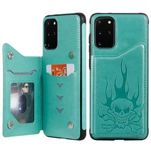 For Galaxy S20 Plus Skull Embossing Pattern Shockproof Protective Case with Card Slots & Photo Frame(Green)